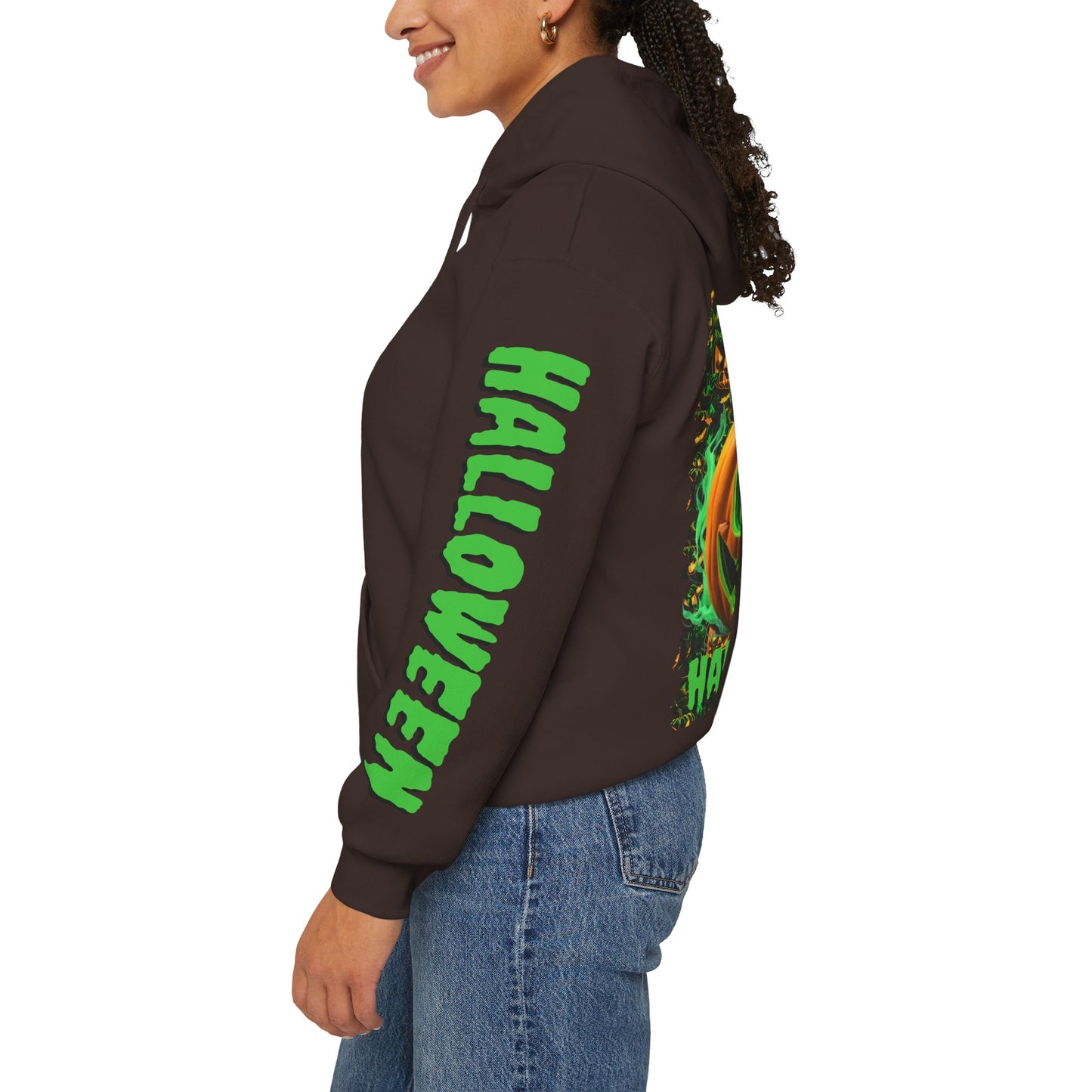 Happy Halloween Green Jack Hoodie Unisex Hooded Sweatshirt by CreepyCrafts.boo