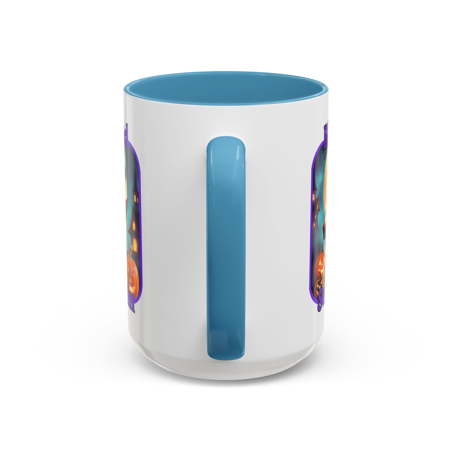 Blessed Samhain Little Witch Purple font White Accent Mug by CreepyCrafts.boo