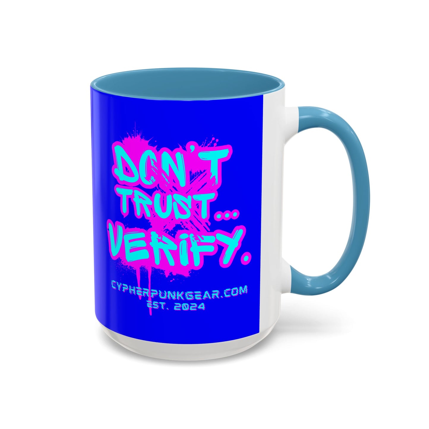 Don't Trust...Verify. Dark Blue Accent Mug by cypherpunkgear.com