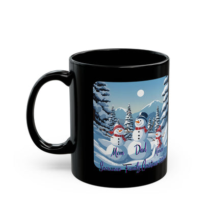 Snowman Family of 3 Black Mug by cypherpunkgear