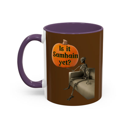 Is it Samhain yet? Skeleton's Pumpkin Brown Accent Mug by CreepyCrafts.boo
