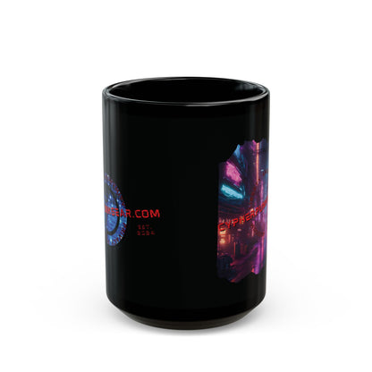 2-sided, cypherpunkgear.com Logo & Cityscape Black Mug by cypherpunkgear.com