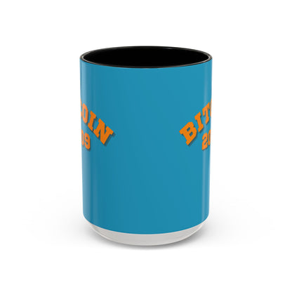 Bitcoin 2009 Turquoise Accent Mug by cypherpunkgear.com