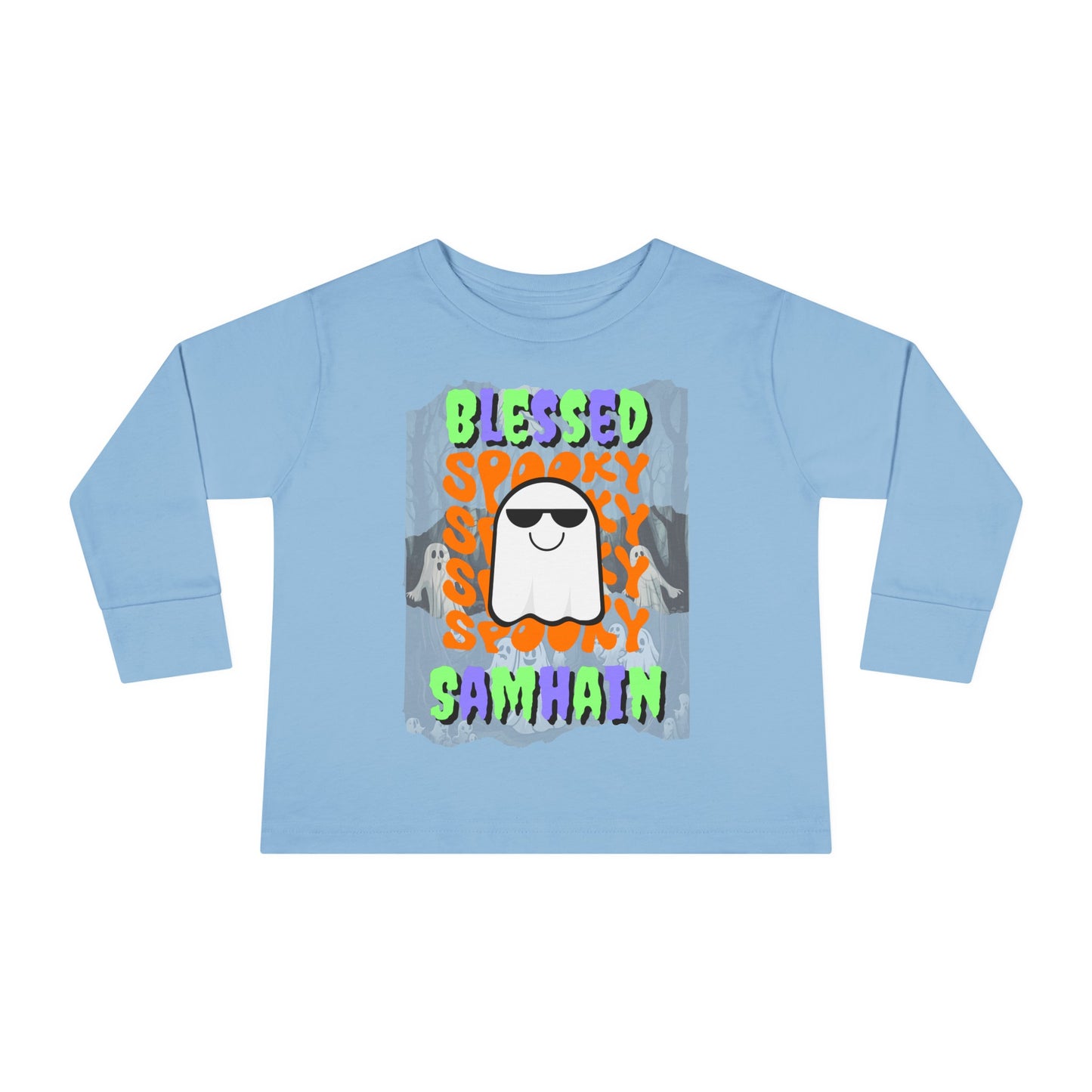 Spooky Blessed Samhain Ghost MXfont Toddler Long Sleeve Tee by cypherpunkgear