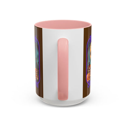 Blessed Samhain Cute Witch Purple font Brown Accent Mug by CreepyCrafts.boo