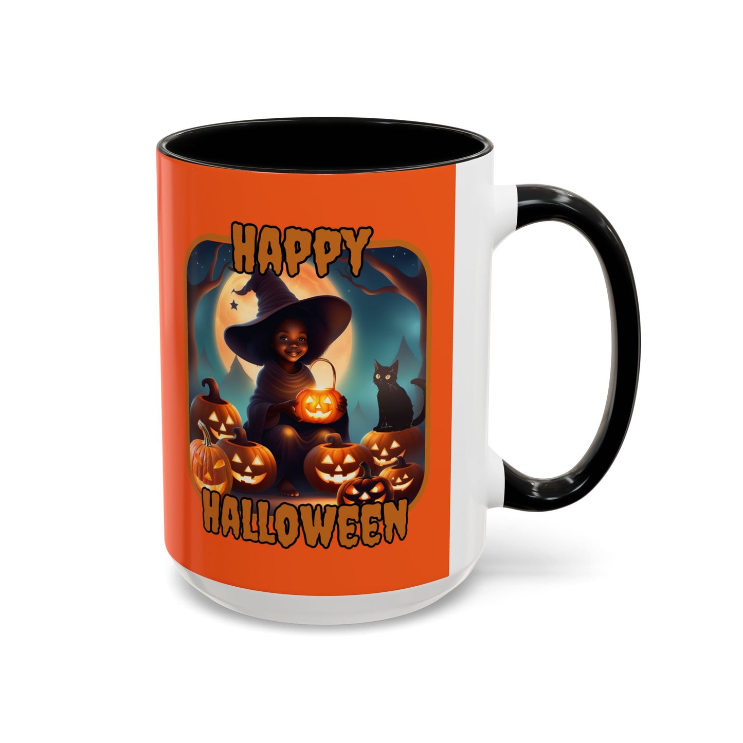 Happy Halloween Cute Witch Orange font Orange Accent Mug by CreepyCrafts.boo