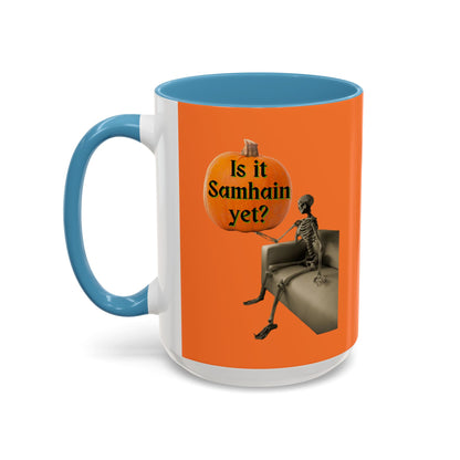 Is it Samhain yet? Skeleton's Pumpkin Orange Accent Mug by CreepyCrafts.boo