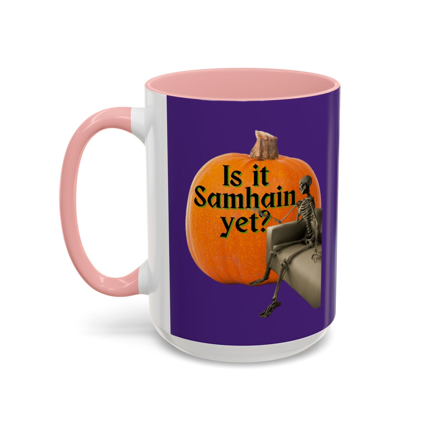 Is It Samhain Yet? Skeleton's Giant Pumpkin Purple Accent Mug by CreepyCrafts.boo
