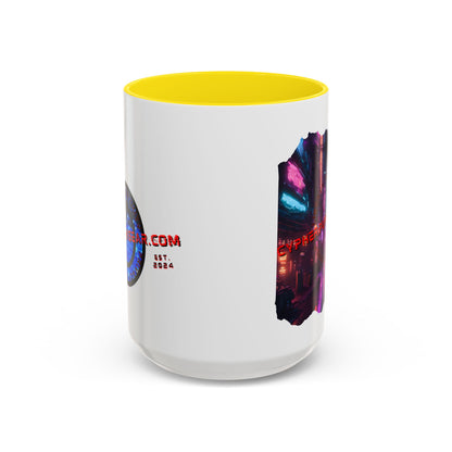2-sided, cypherpunkgear.com Logo & Cityscape Accent Mug by cypherpunkgear.com