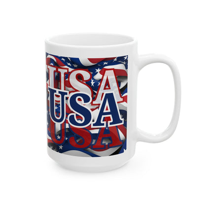 USA Blue font Center Patriot White Mug by cypherpunkgear.com