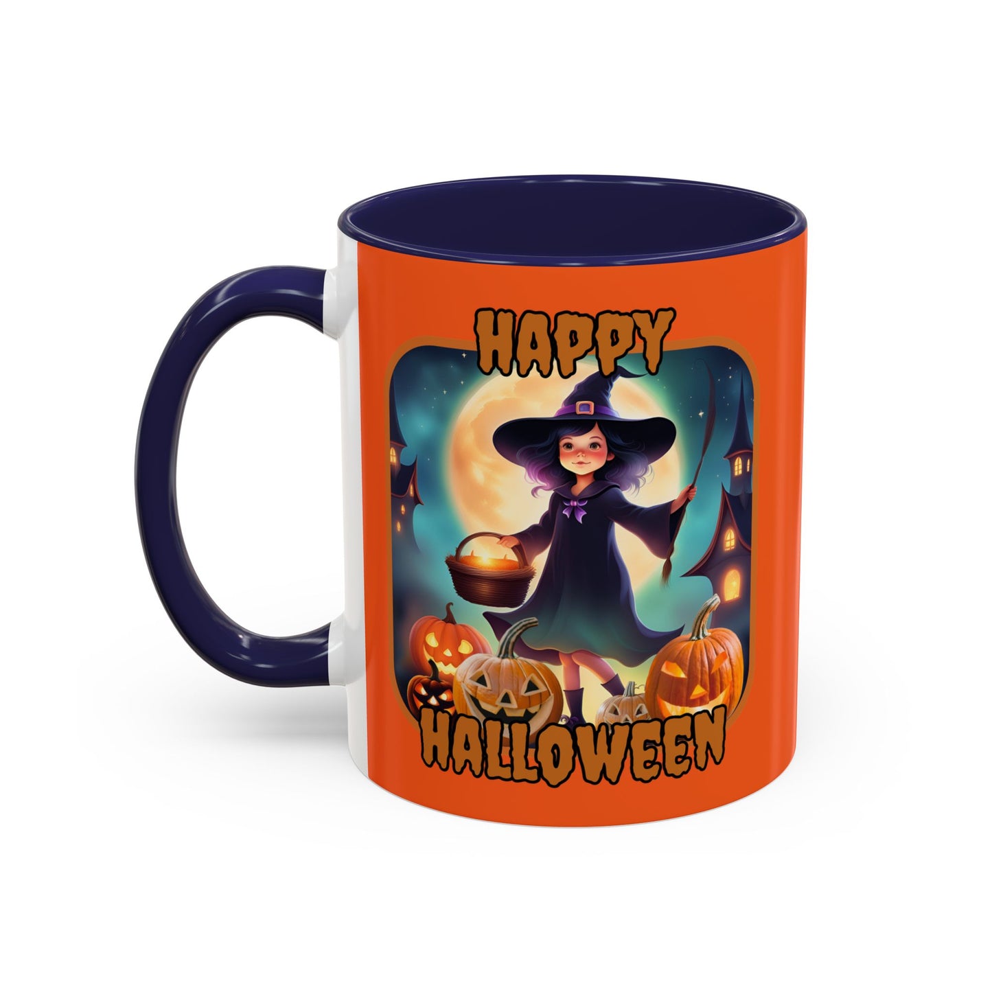 Happy Halloween Little Witch Orange font Orange Accent Mug by CreepyCrafts.boo