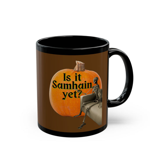 Is It Samhain Yet? Skeleton's Giant Pumpkin Brown Mug by CreepyCrafts.boo