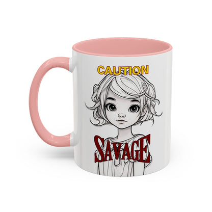 Caution, Savage White Accent Mug by cypherpunkgear.com