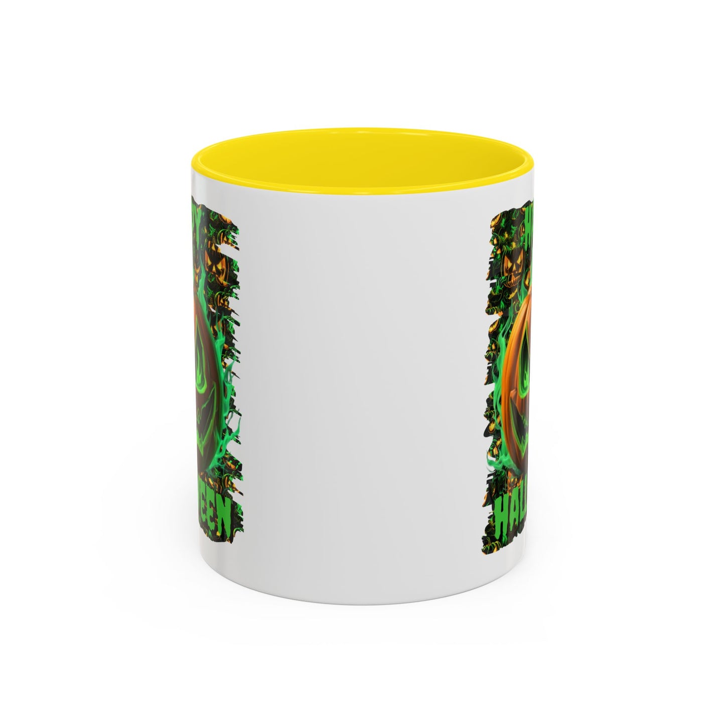 Happy Halloween Green Jack White Accent Mug by CreepyCrafts.boo