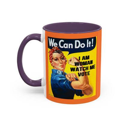 I Am Woman Watch Me Vote Rosie Orange Accent Mug by cypherpunkgear.com