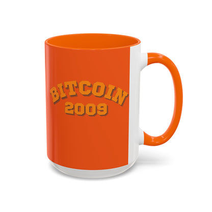 Bitcoin 2009 Orange Accent Mug by cypherpunkgear.com