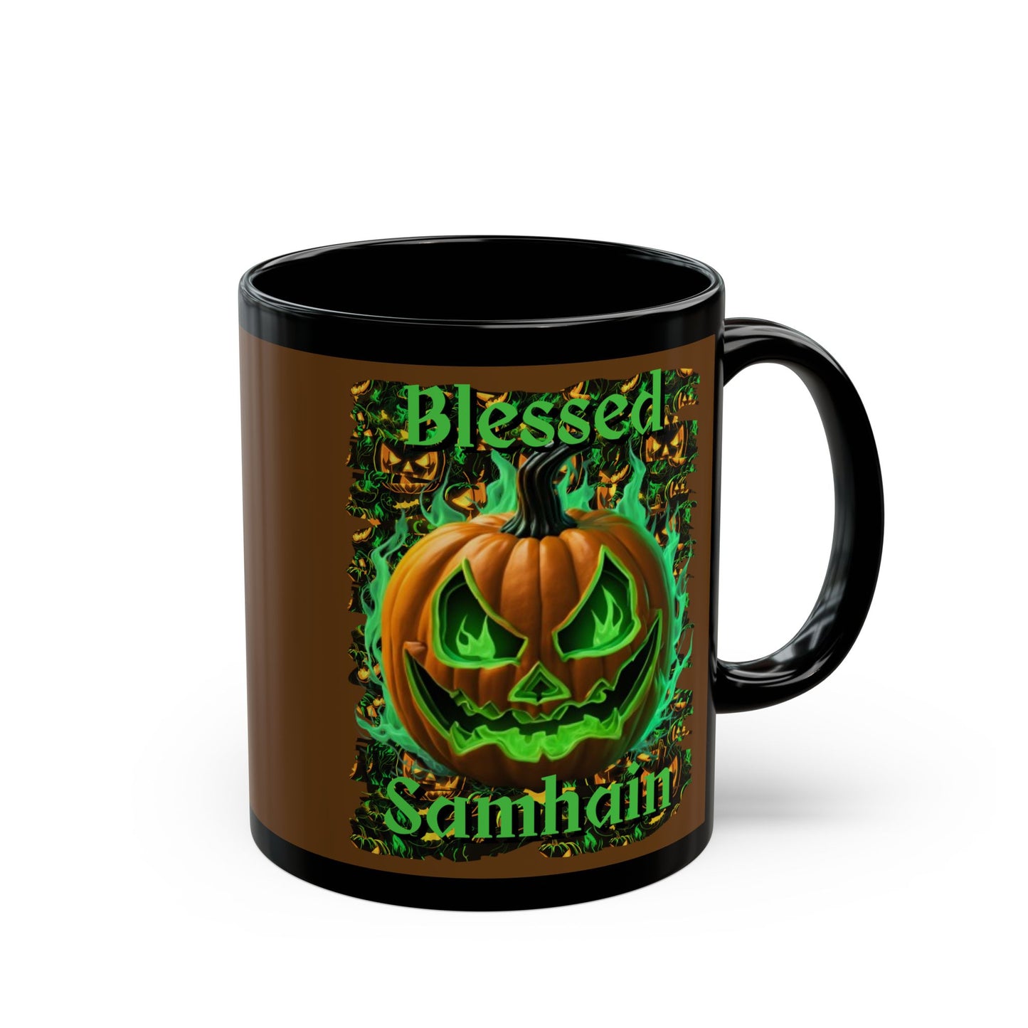 Blessed Samhain Green Jack Brown Mug by CreepyCrafts.boo