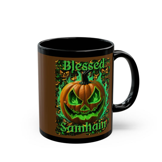 Blessed Samhain Green Jack Brown Mug by CreepyCrafts.boo