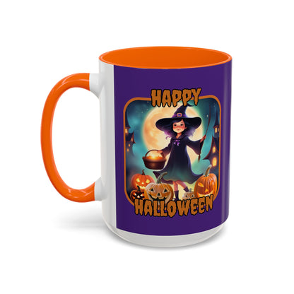 Happy Halloween Little Witch Orange font Purple Accent Mug by CreepyCrafts.boo