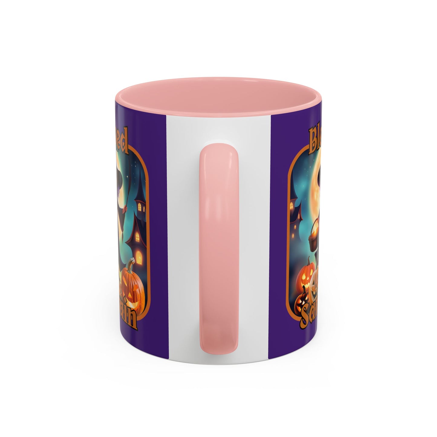 Blessed Samhain Little Witch Orange font Purple Accent Mug by CreepyCrafts.boo