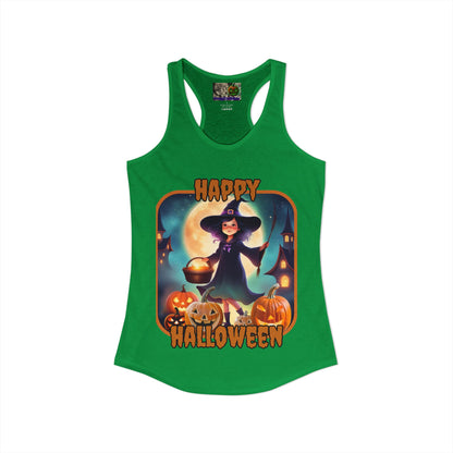 Happy Halloween Little Witch Orange font Women's Racerback Tank Top by CreepyCrafts.boo