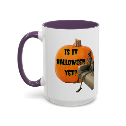 Is it Halloween yet? Skeleton's Giant Pumpkin White Accent Mug by CreepyCrafts.boo