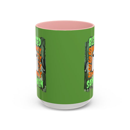 Spooky Blessed Samhain Ghost Green font Accent Mug by CreepyCrafts.boo