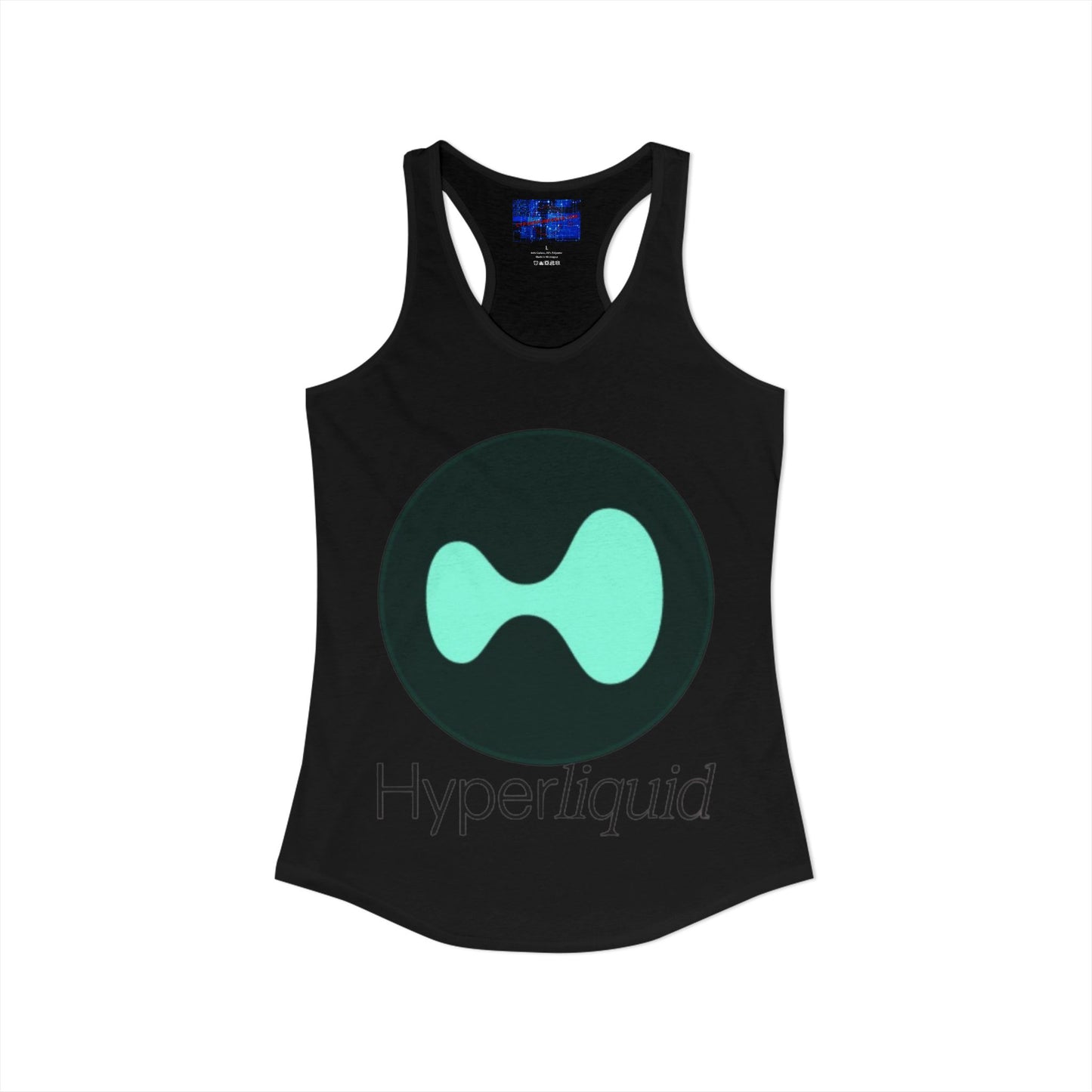 Hyperliquid Black font Women's Racerback Tank Top by cypherpunkgear.com