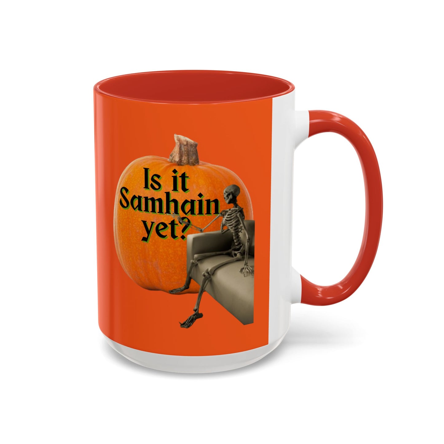 Is It Samhain Yet? Skeleton's Giant Pumpkin Orange Accent Mug by CreepyCrafts.boo