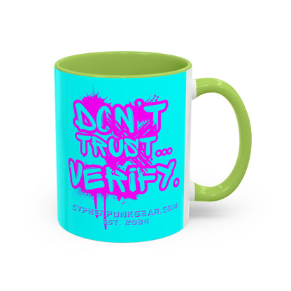 Don't Trust...Verify. Cyan Accent Mug by cypherpunkgear.com