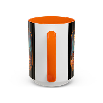 Happy Halloween Cute Witch Orange font Black Accent Mug by CreepyCrafts.boo