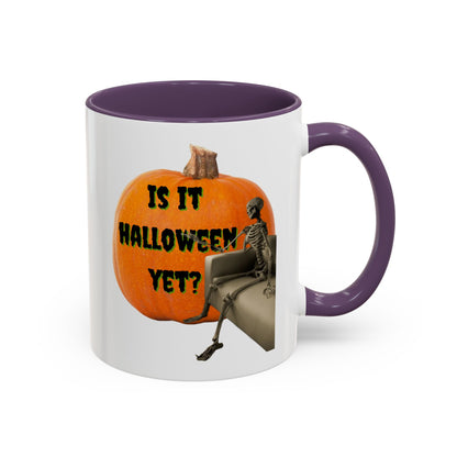 Is it Halloween yet? Skeleton's Giant Pumpkin White Accent Mug by CreepyCrafts.boo