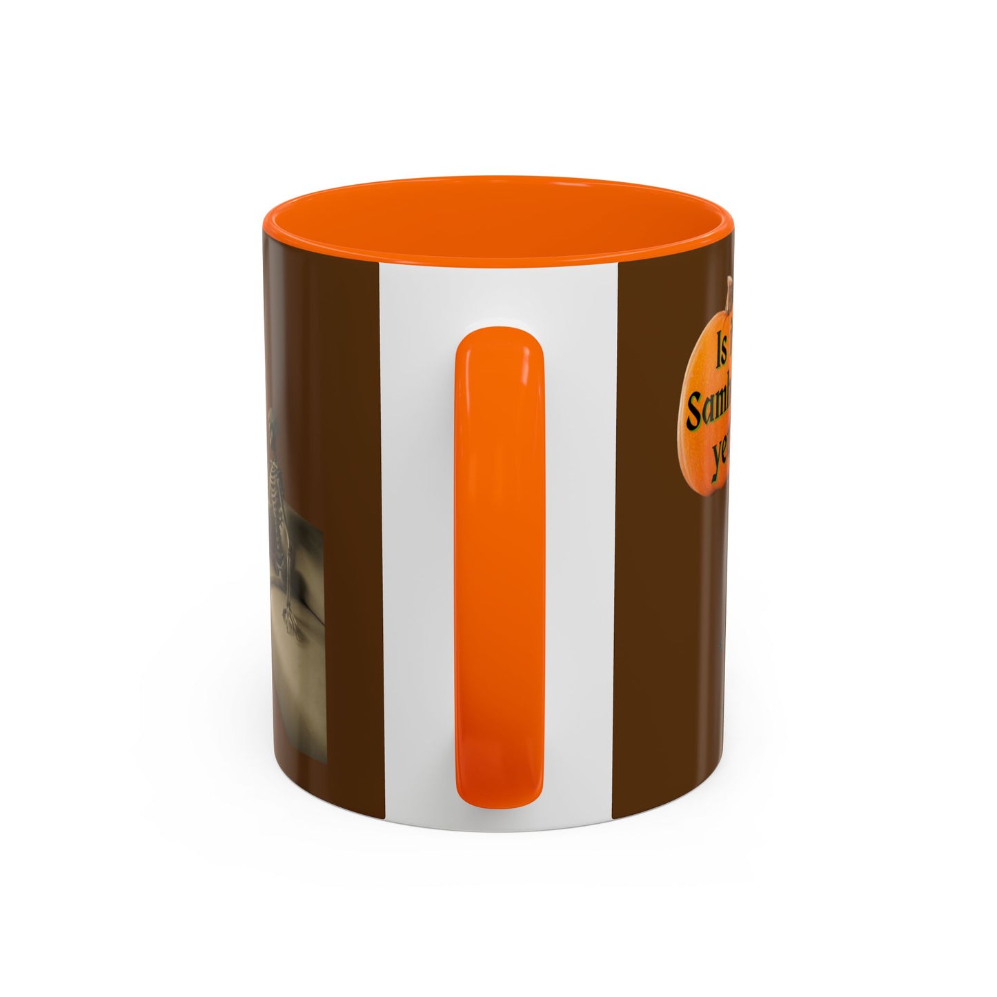 Is it Samhain yet? Skeleton's Pumpkin Brown Accent Mug by CreepyCrafts.boo