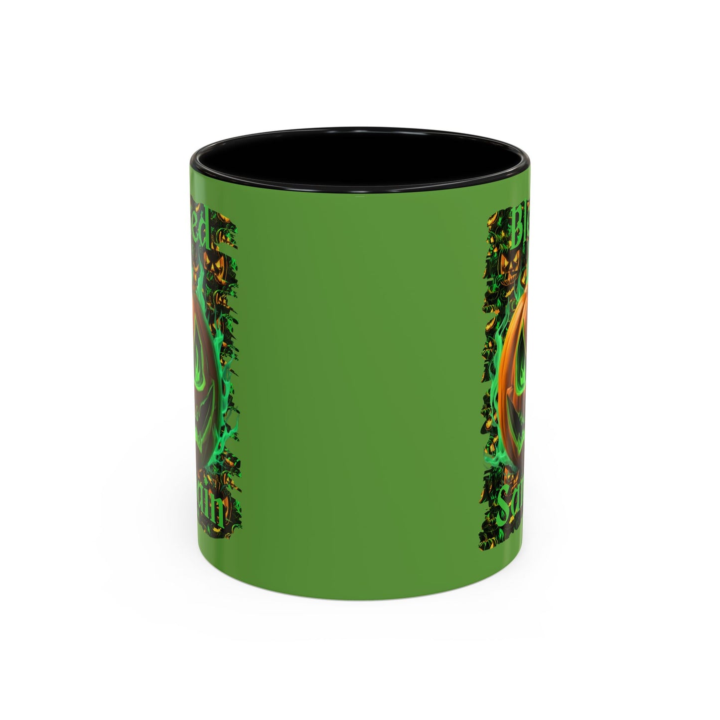 Blessed Samhain Green Jack Green Accent Mug by CreepyCrafts.boo