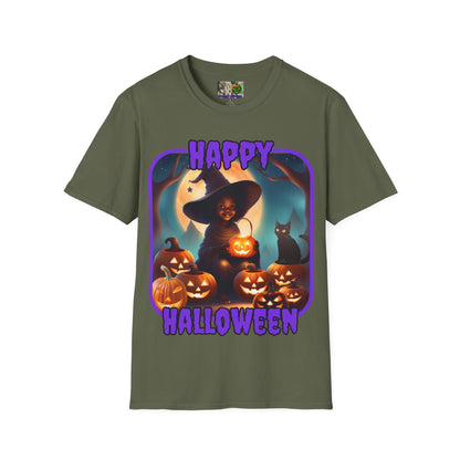 Happy Halloween Cute Witch Purple font Dark colors Unisex T-Shirt by CreepyCrafts.boo
