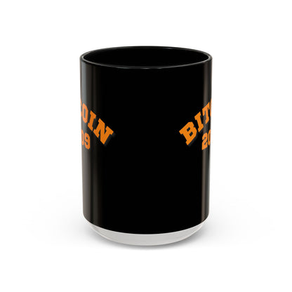 Bitcoin 2009 Black Accent Mug by cypherpunkgear.com