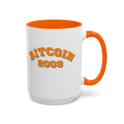 Bitcoin 2009 White Accent Mug by cypherpunkgear.com