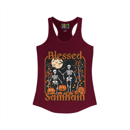 Spooktacular Skeletons of Samhain Women's Racerback Tank Top by CreepyCrafts.boo