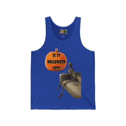 Is it Halloween yet? Skeleton's Pumpkin Unisex Jersey Tank Top by CreepyCrafts.boo