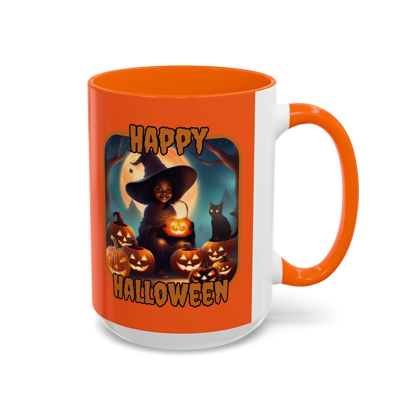 Happy Halloween Cute Witch Orange font Orange Accent Mug by CreepyCrafts.boo