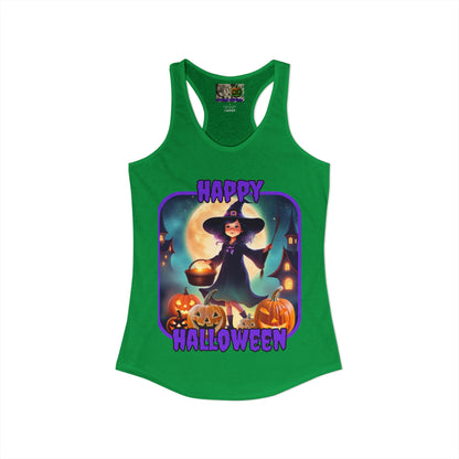 Happy Halloween Little Witch Purple font Women's Racerback Tank Top by CreepyCrafts.boo