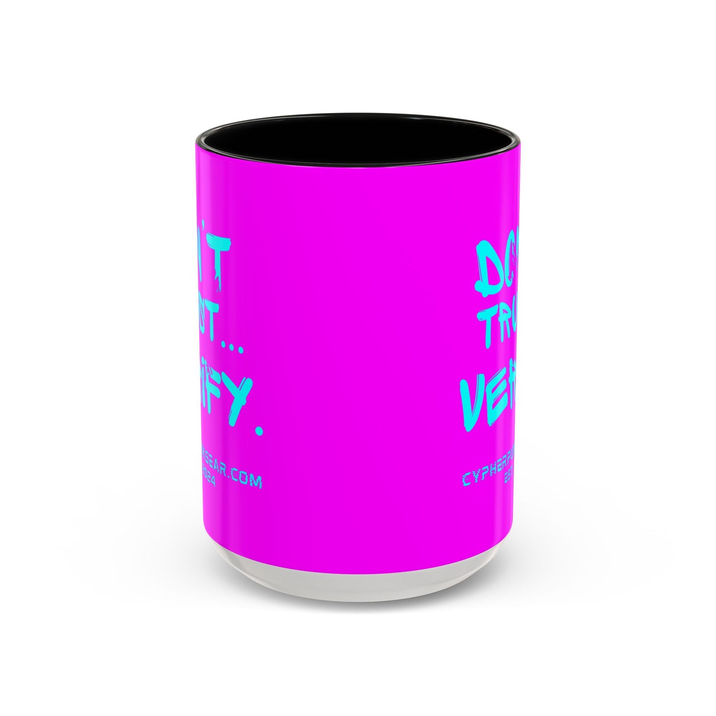 Don't Trust...Verify. Electric Magenta Accent Mug by cypherpunkgear.com