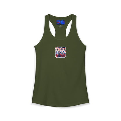 2-sided Red White and BLUE USA Patriot Women's Racerback Tank Top by cypherpunkgear.com