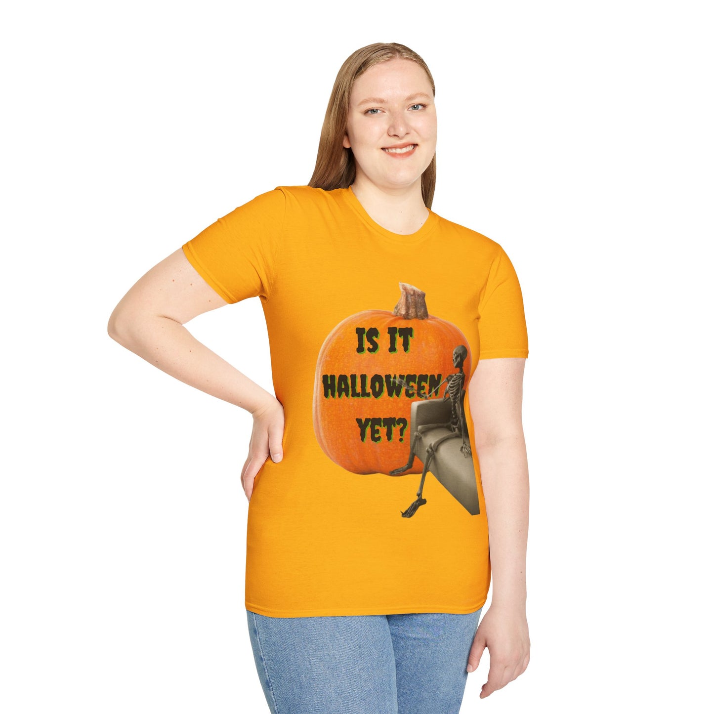 Is it Halloween yet? Skeleton's Giant Pumpkin Light colors Unisex T-Shirt by CreepyCrafts.boo