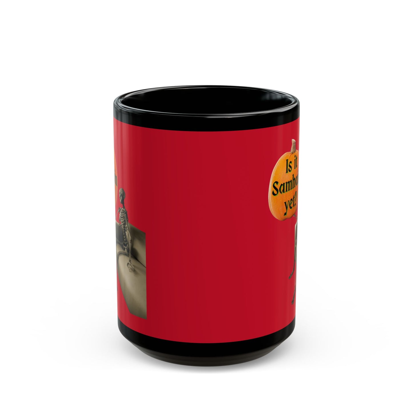 Is it Samhain yet? Skeleton's Pumpkin Red Mug by CreepyCrafts.boo