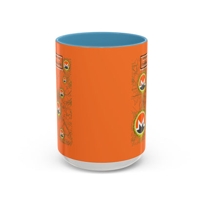 Monero (XMR) don't assume your freedoms are assured Orange Accent Mug by cypherpunkgear.com