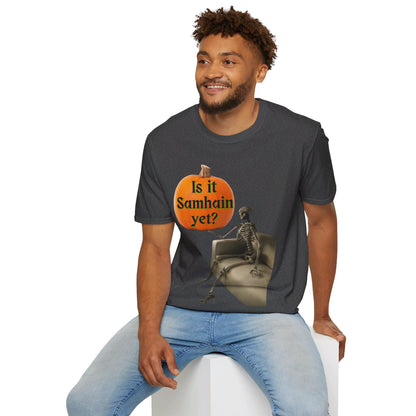 Waiting for Samhain Skeleton DKcolors Unisex T-Shirt by cypherpunkgear