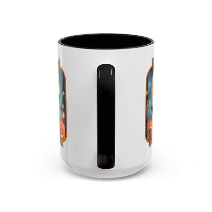 Blessed Samhain Little Witch Orange font White Accent Mug by CreepyCrafts.boo