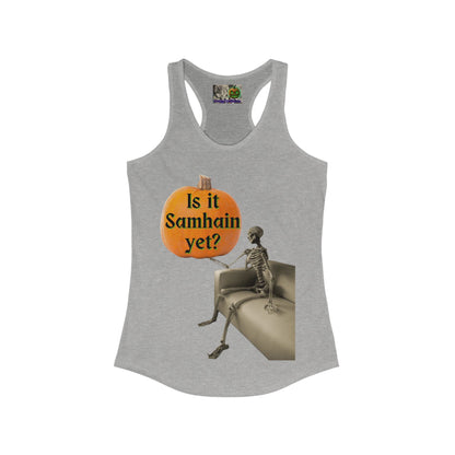 Is it Samhain yet? Skeleton's Pumpkin Women's Racerback Tank Top by CreepyCrafts.boo