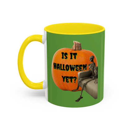 Is it Halloween yet? Skeleton's Giant Pumpkin Green Accent Mug by CreepyCrafts.boo